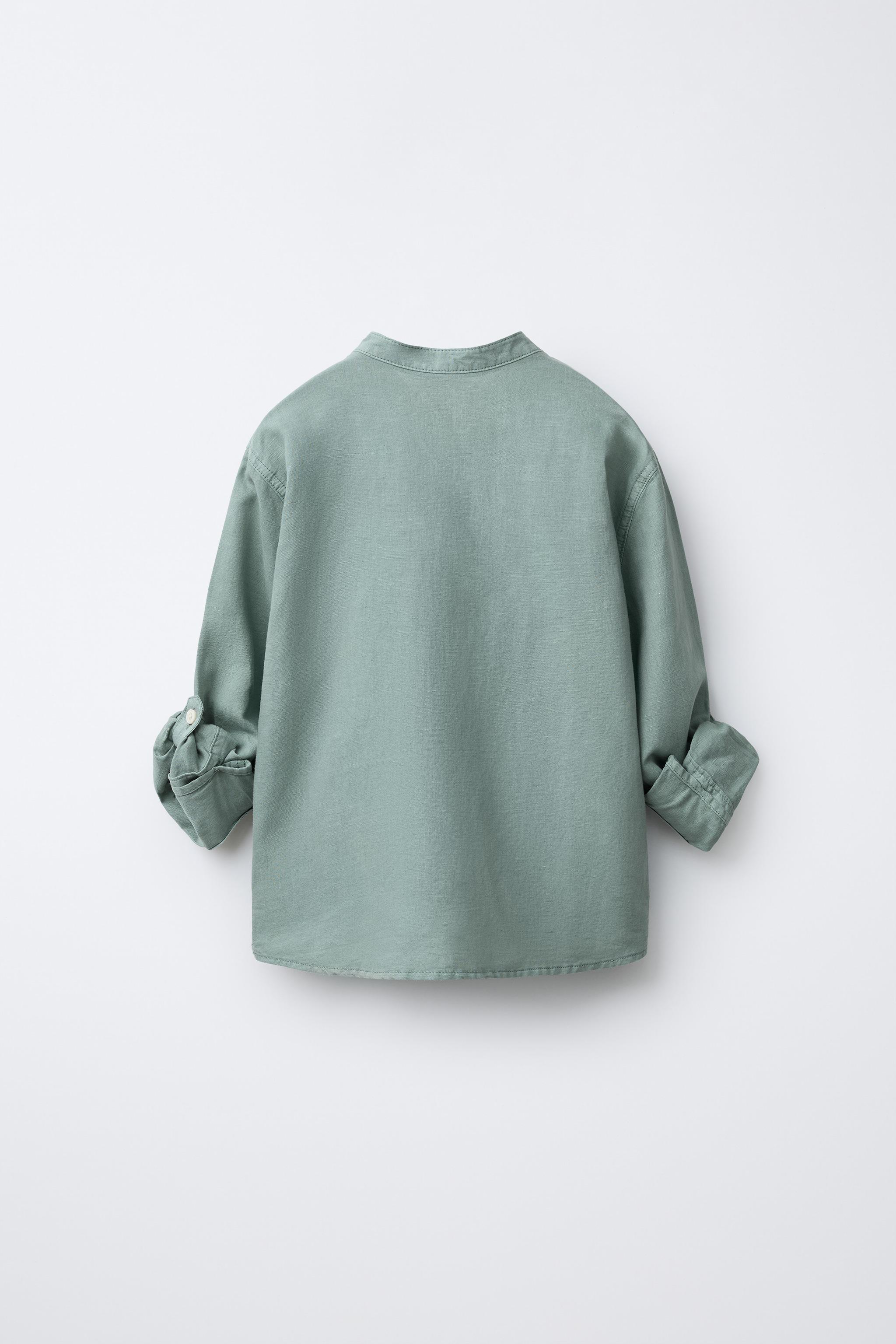 MANDARIN COLLAR LINEN AND COTTON SHIRT